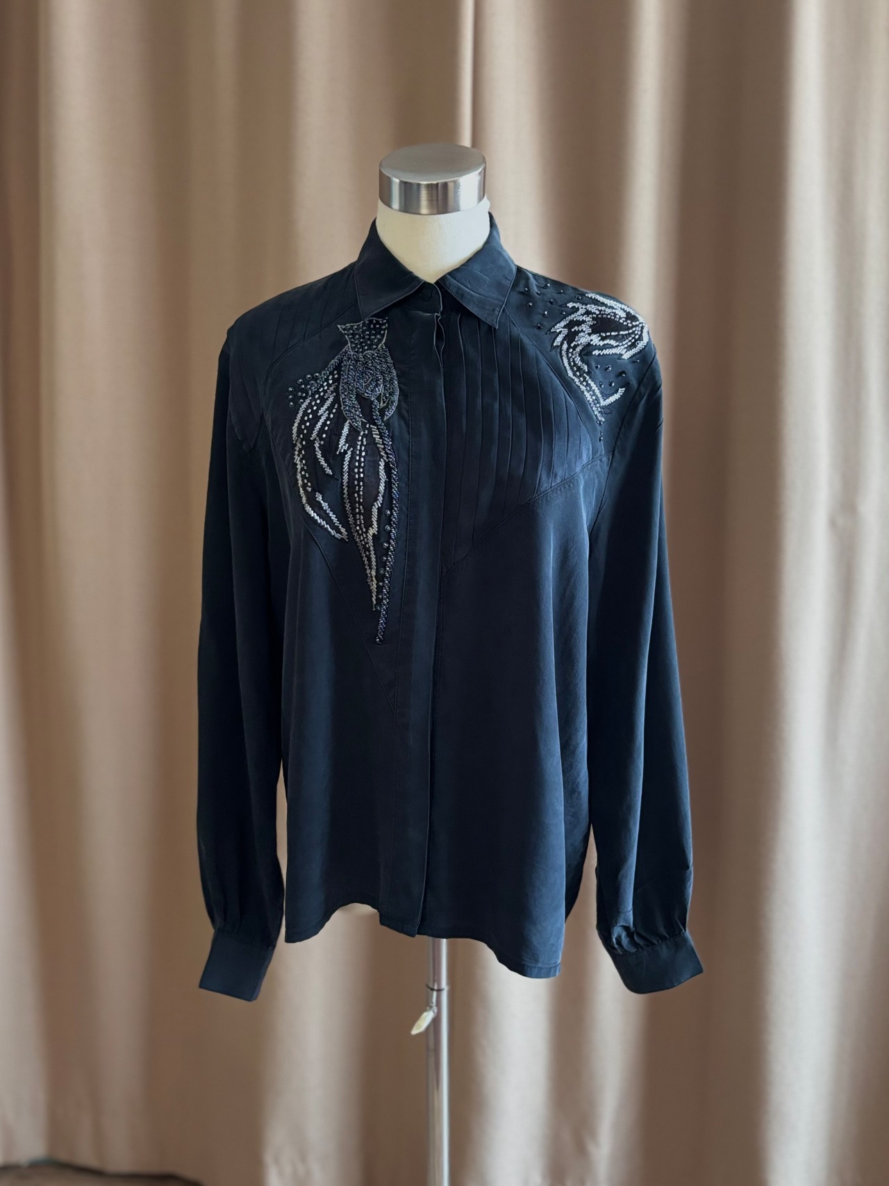 mode beaded embroidery black shirt-5313-7