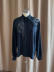 mode beaded embroidery black shirt-5313-7