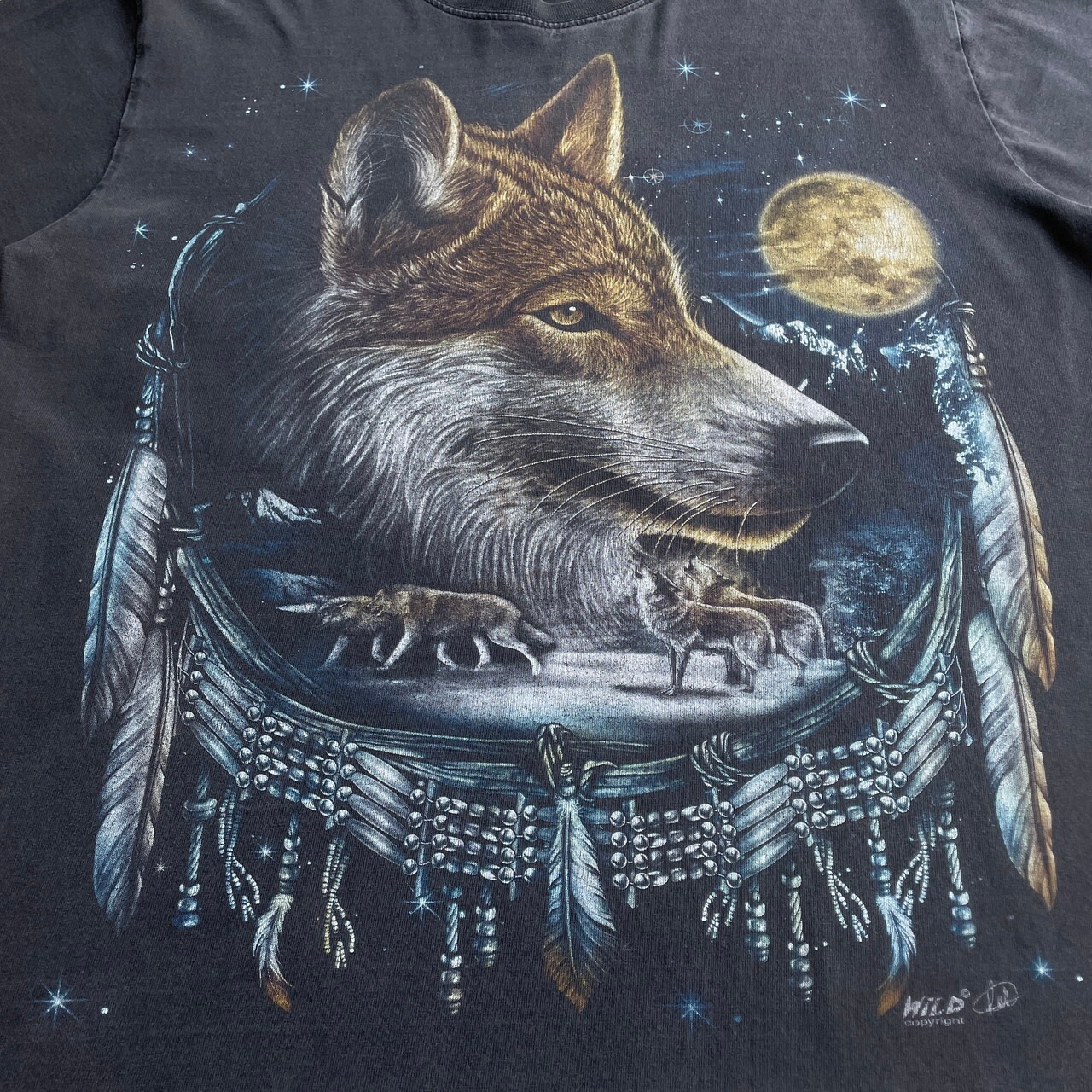 90年代〜 WILD オオカミ アート アニマル ビッグプリントTシャツ 