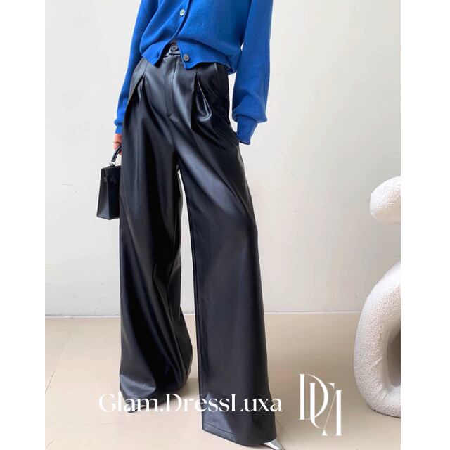 PUレザー タックワイドパンツ_P79