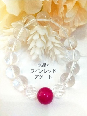 ☆天然石ブレス☆水晶×ワインレッドアゲートⅹカット水晶　内径15.0㎝±5㎜