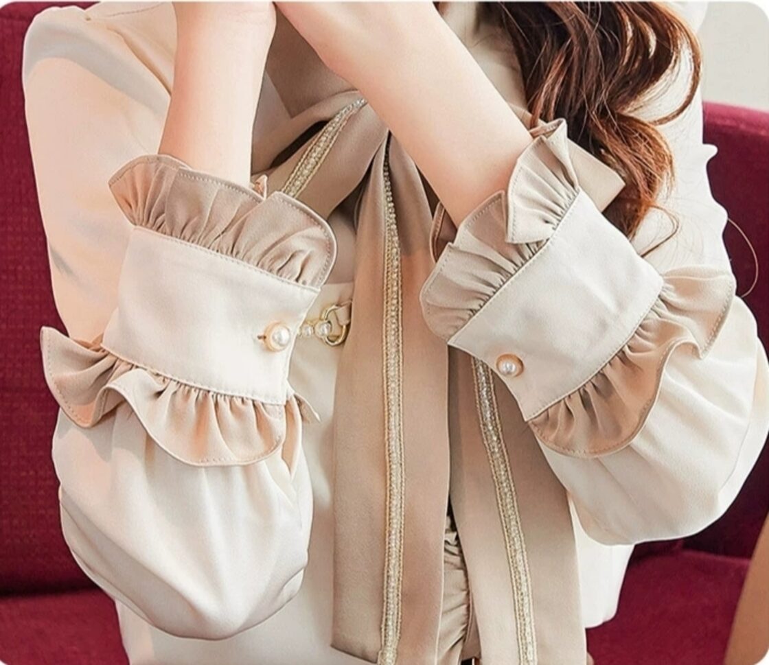 秋服 リボン付き 上品 通勤 デート 可愛いベージュトップス | PAY ID