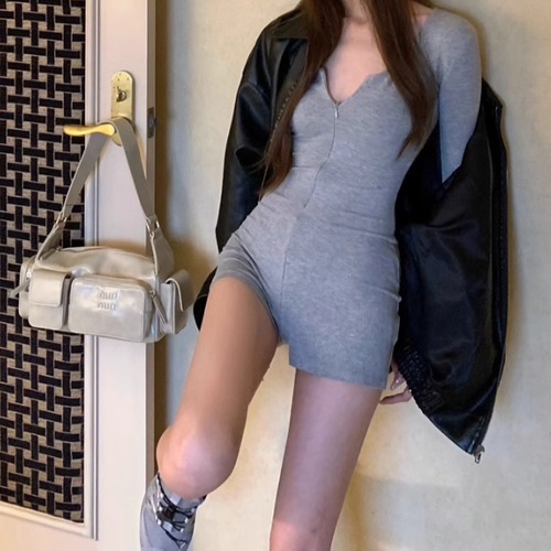 2色／フロントジップアップオールインワン ・7348