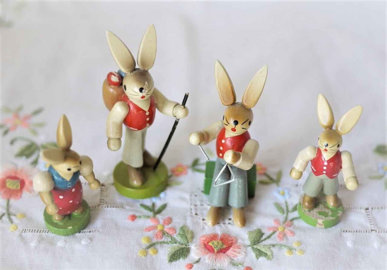エルツ人形 イースターウサギ4p組 ESCO エスコ 木製工芸人形ドイツザイフェン