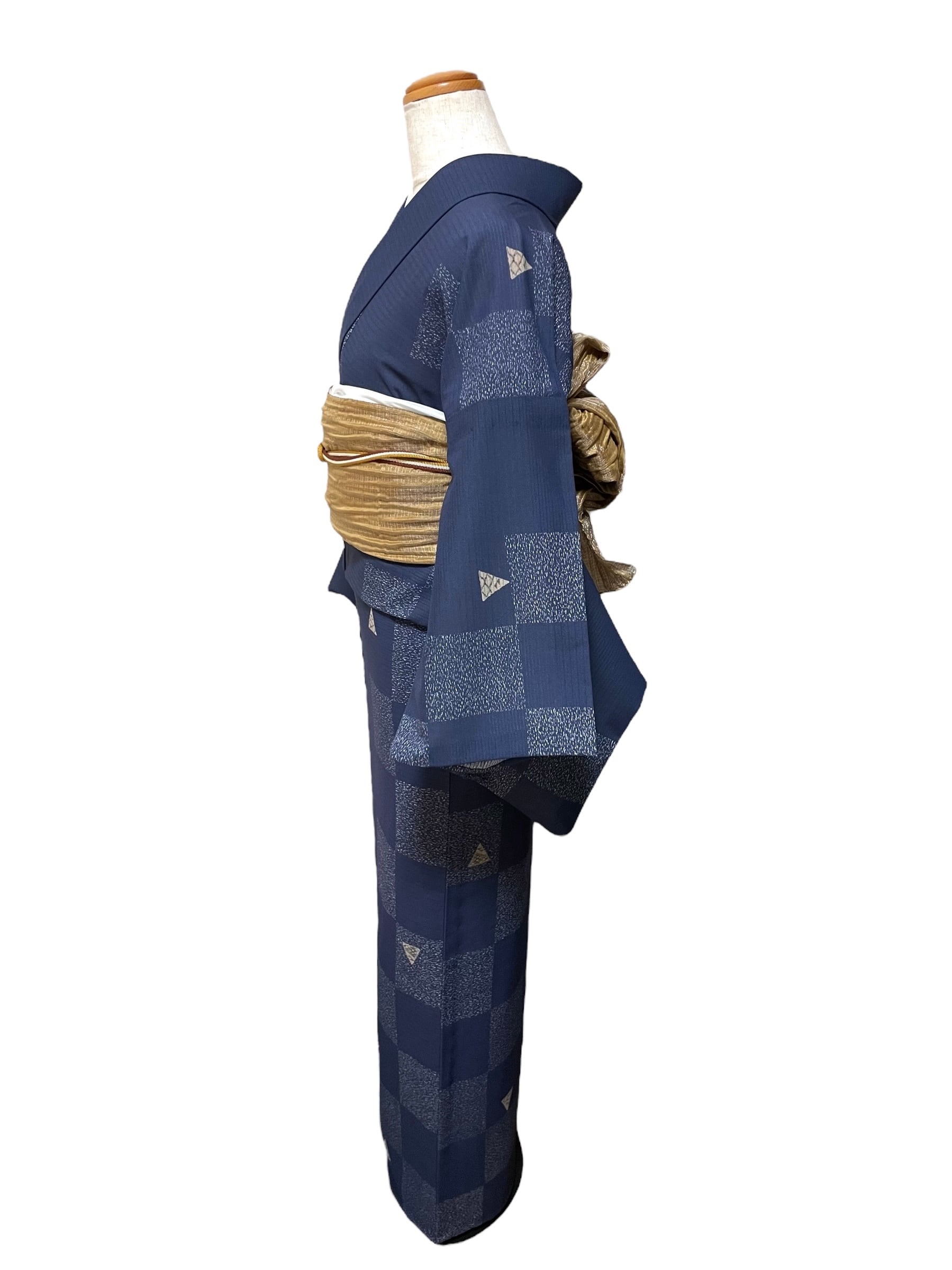 小紋 ダサい 市松 裄丈72cm 黒 トールサイズ 