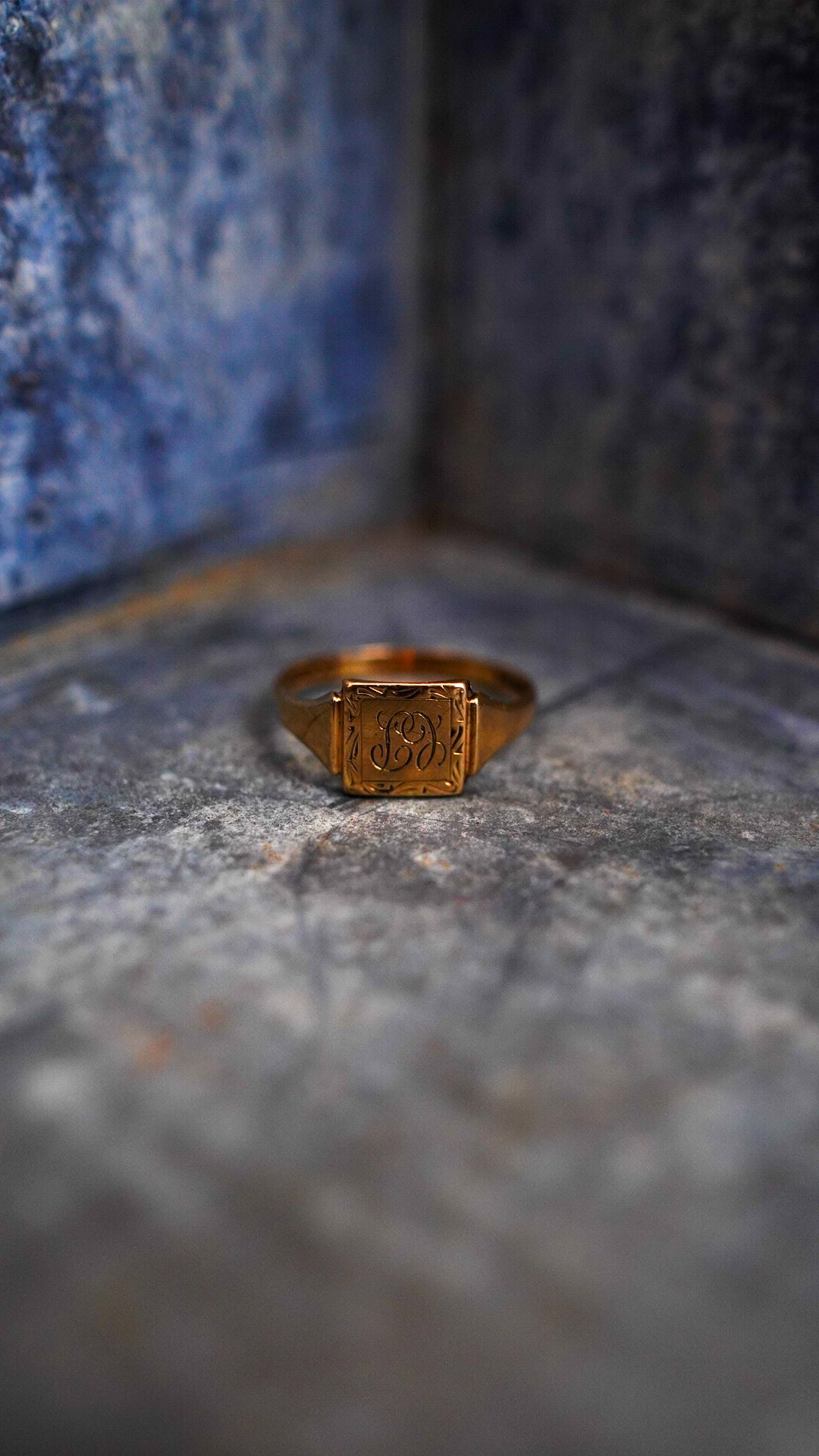 イギリス 英国 バーミンガム せまかっ ヴィンテージ シグネットリング 9ct 