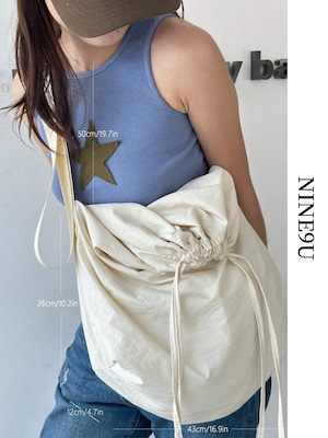 drawstrign natural large bag 2color【NINE-S7432】