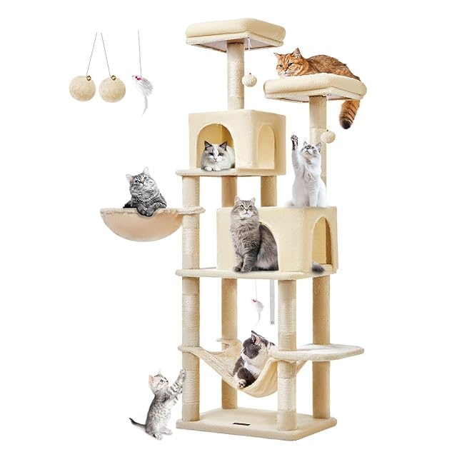 在庫処分】CozyMeow キャットタワー 突っ張り 木製 キャットツリー 木