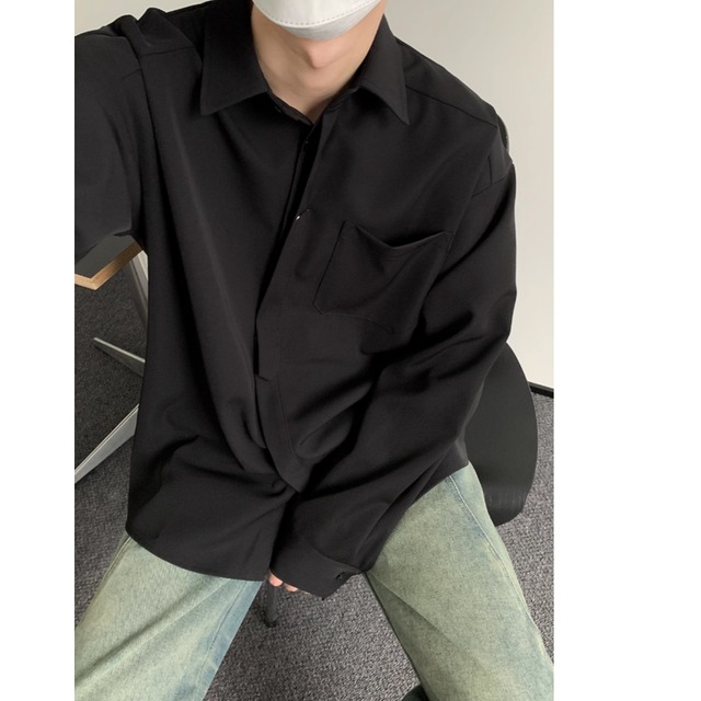 minimal design long sleeve patch pocket shirt mr0553