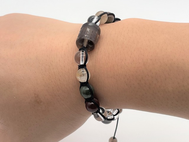 編みブレスレット（スモーキークォーツ【オンマニ】・MIXルチルクォーツ・水晶）