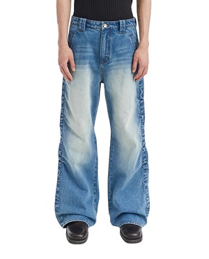 NeverSeez Washed Side-Pleat Flare Jeans