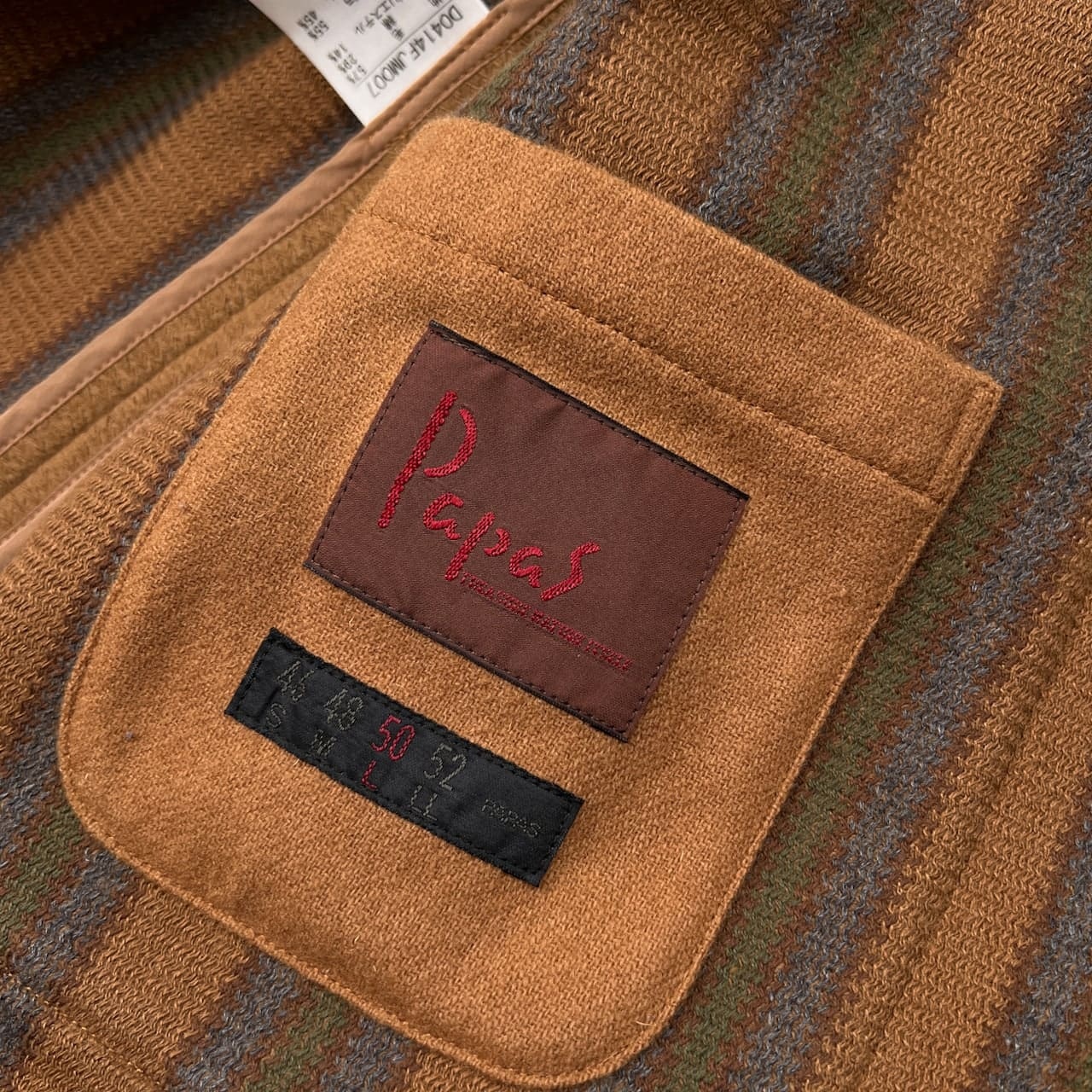 美品 PAPAS パパス ウール ジャケット サイズ 50 L/裏ネイティブストライプ/キャメルブラウン/日本製