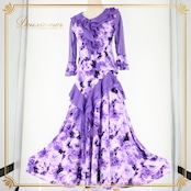 社交ダンス 衣装 スタンダード 上下セット ツーピース レッスンウェア パーティ衣装 紫 パープル系 ICHIOKU イチオク 派手 長袖 キラキラ レッスン用 衣装セット 薔薇柄 花柄 フェミニン おしゃれ ダンス用品 ステージ衣装 伸縮性 軽量 アウトドア ダンスパフォーマンス 舞台衣装 コスチューム 撮影用 体型カバー