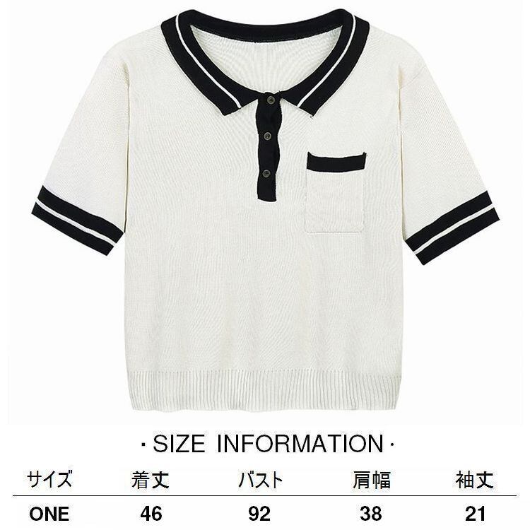 POLO リメイク品 ポロシャツ ショート丈 トップス レディース パールボタン ポロシャツ バイカラー クロップド丈 半袖 へそ出し 韓国