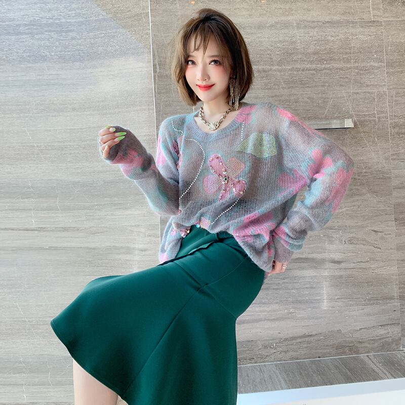 ルーズ薄手ラウンドネックセーター Oネック MIUCO58668283839