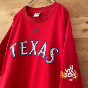 【ALSTYLE APPAREL&ACTIVEWEAR】MLB テキサスレンジャーズ Tシャツ アーチロゴ 2011 ワールドシリーズ XL ビッグサイズ us古着 アメリカ古着