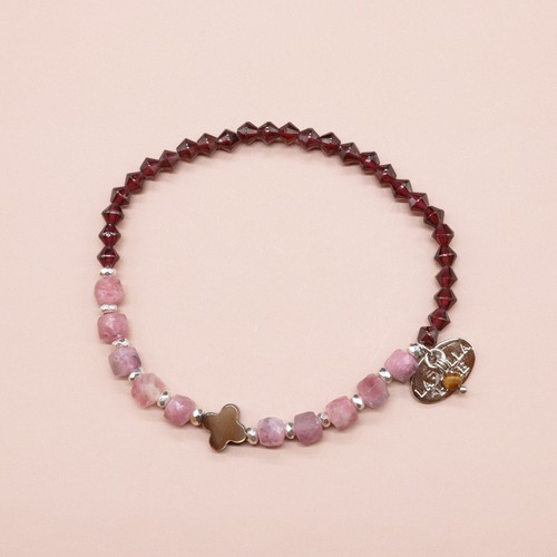 【Open the Jewelry Box!】ガーネット×ピンクトルマリンインシリカ×マザーオブパール ブレスレット