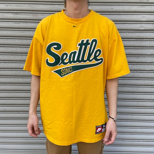 90s NIKE ナイキ　NBA レタードワッペンTシャツ　マスタード　XL