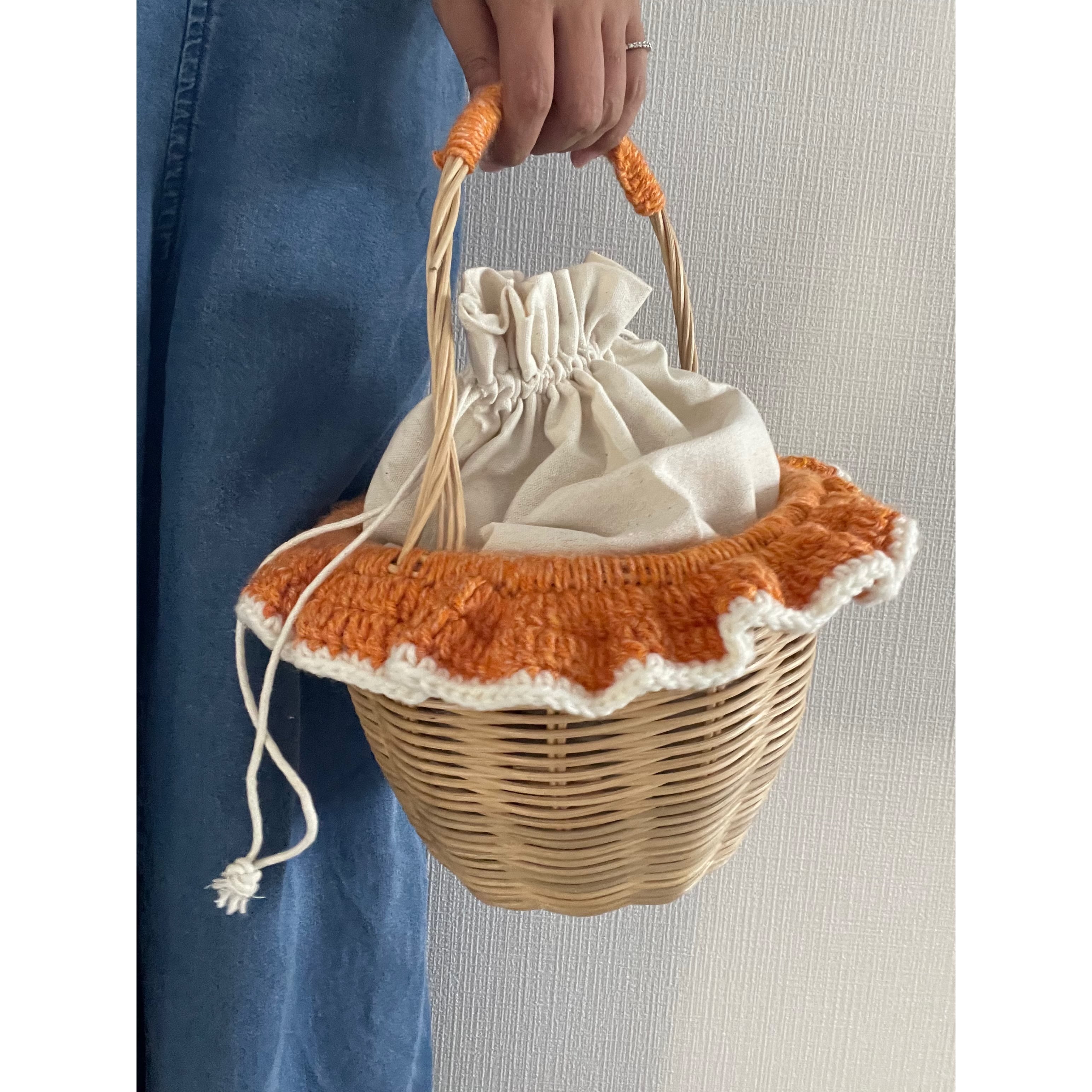 フリンジどんぐりかごバッグ✳︎みかんクレープ✳︎ラタン | helloflower