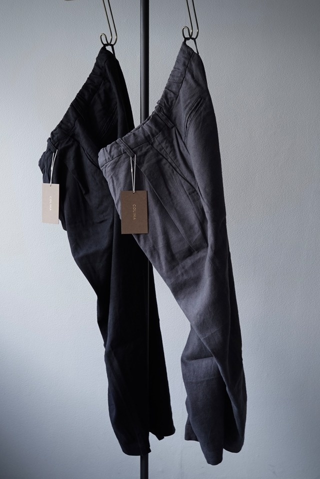 Silk/Linen Gaba / W-Tuck Pants (GRAY)