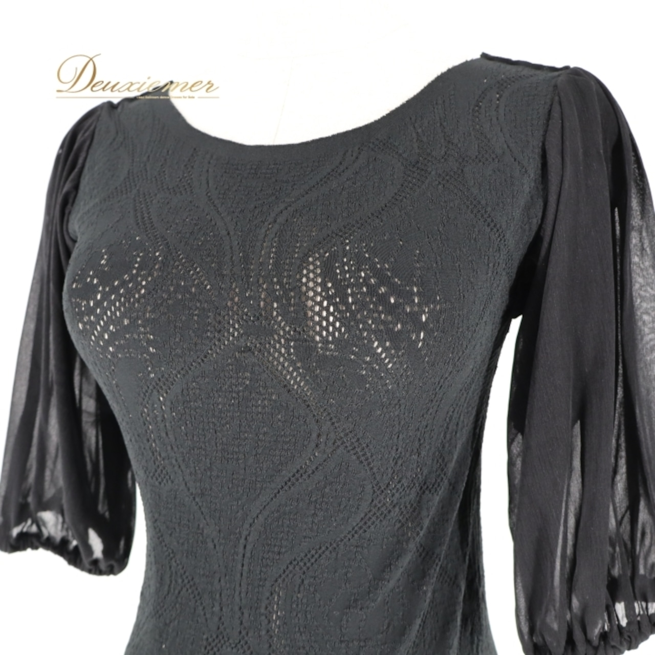 バレエ 衣装 ノーソーイングニット ブラック系 タカダンス 日本製 黒 トップス 練習 レッスン 伸縮 ストレッチ 社交ダンス かわいい 上品 ノーソーイング オールブラック 五分袖 透け感 TAKA DANCE