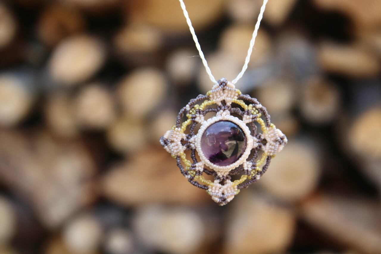 Trapiche amethyst micro macrame mandala pendant