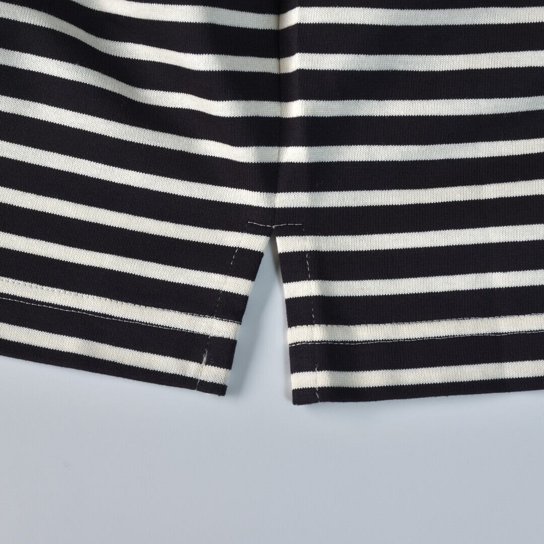 atelier naruse アトリエナルセ コットンボーダーカットソー・ブラックxキナリ 新しいコットン生地を使ったカットソー【送料150円~】