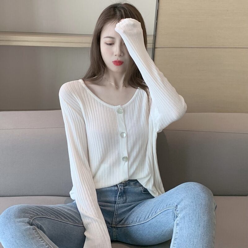 ブラックホワイトストライプラウンドネックセーター オータムトップス レディース ロング 秋物 Oネック ハンチェンe32789771351