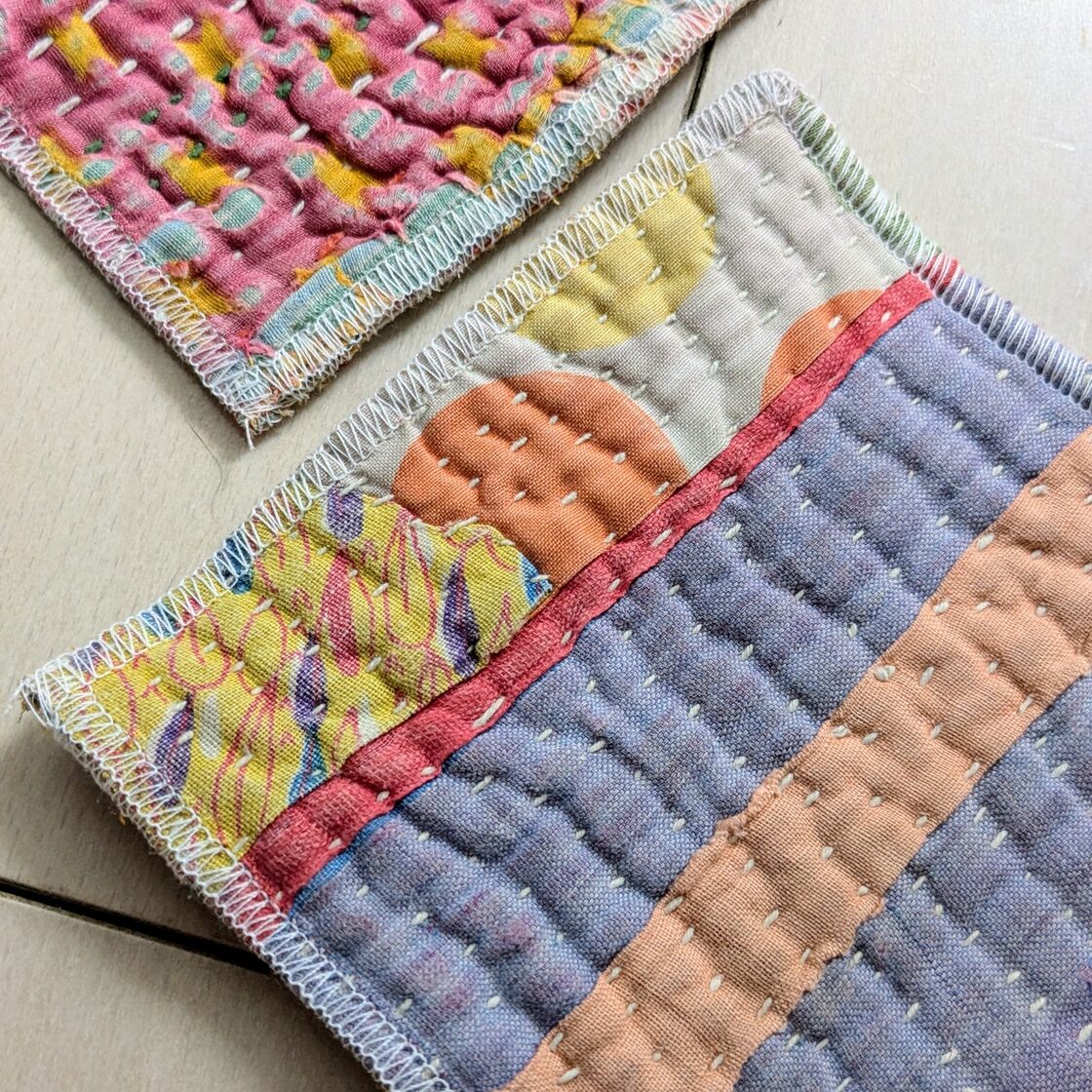 ヴィンテージラリーキルトのコースター5枚セット 刺し子 刺繍 