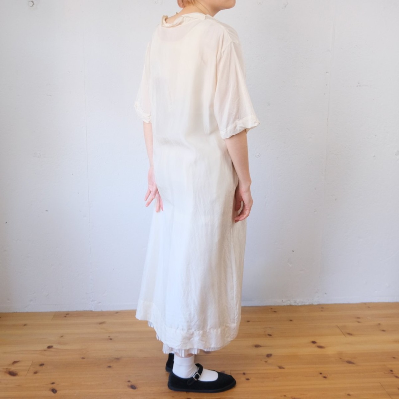 TOWAVASE(トワヴァーズ）Souplesse silk long T-shirt シルク羽二重 ワンピース/ ivory
