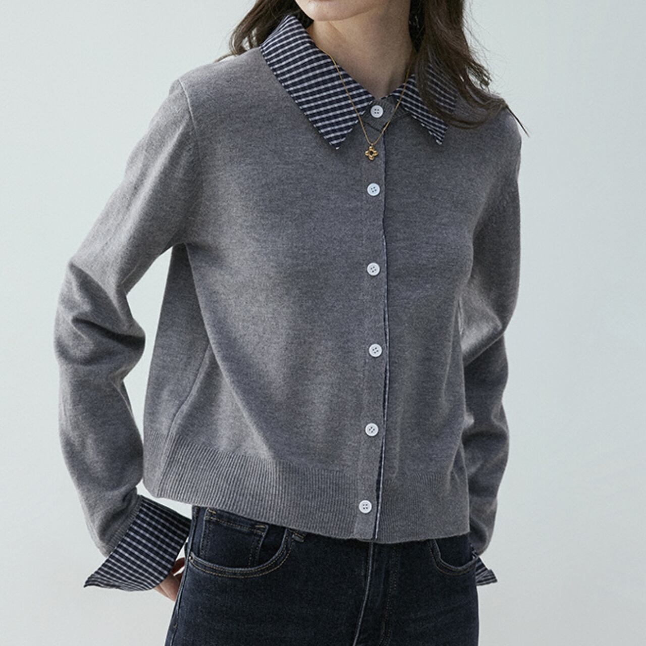 ツーピース風チェック柄カーディガン　a0405