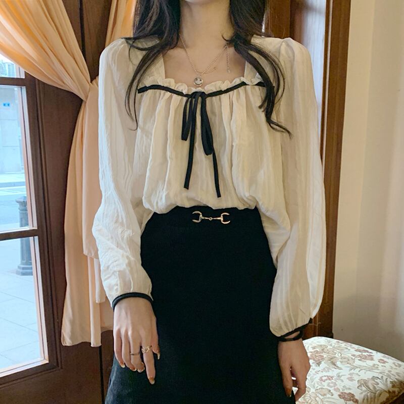 ブラウス シャツ 薄手サマーホワイトカラー ロング 夏物 スクウェア 1号婦人45582290806