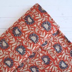 ブロックプリント生地【50cm単位】インド綿  花柄 赤×青×生成り #58210-RD1