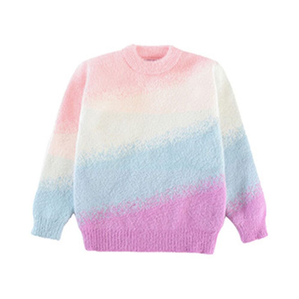 【送料無料】 子供服 女の子 キッズ 小学生 ニット セーター 長袖 グラデーション カラフル 韓国 春秋 おしゃれ かわいい カジュアル ゆったり 通学 厚手 暖かい 大人可愛い 大人女子