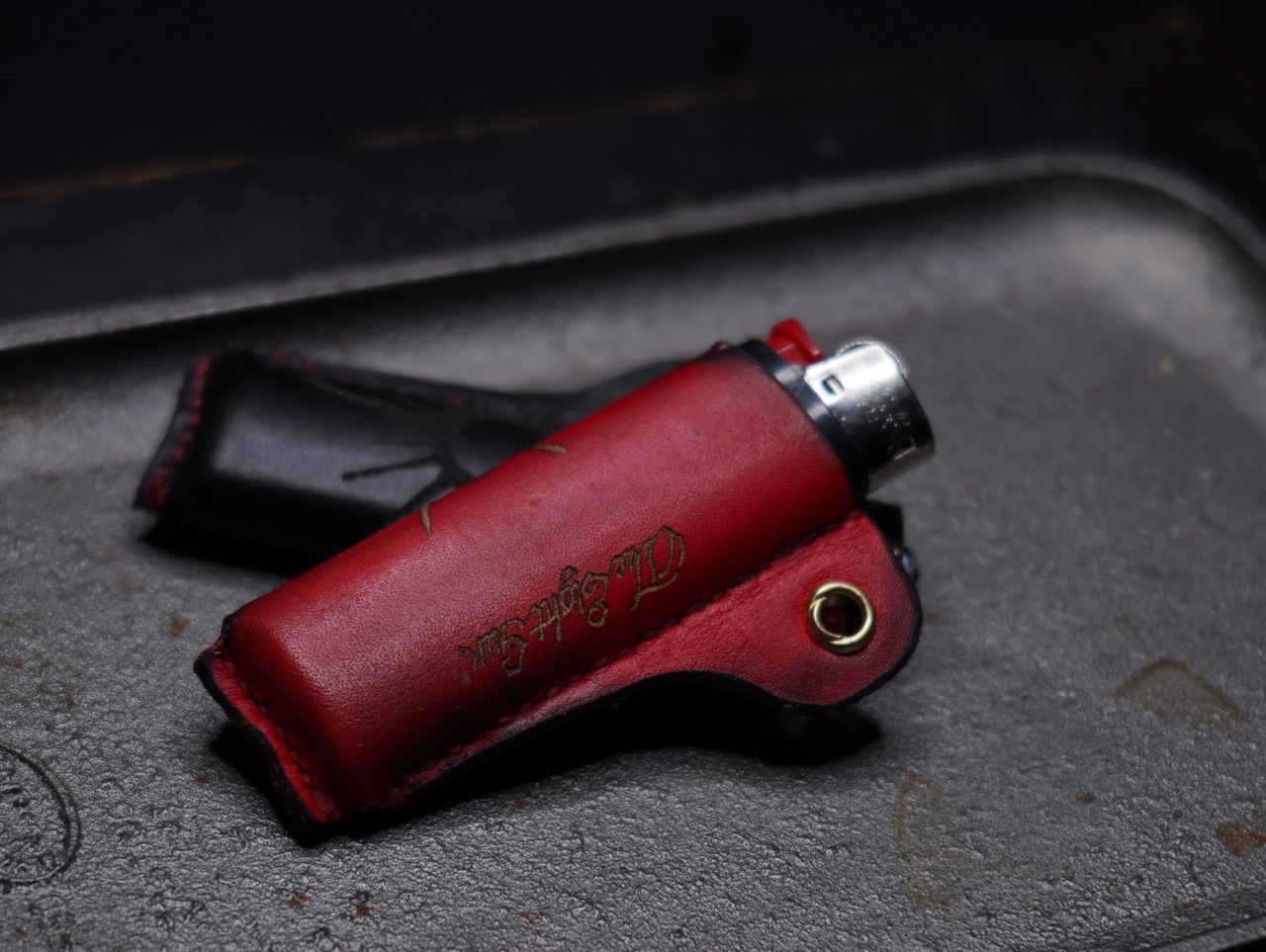 Leather Lighter Sleeve // GUN