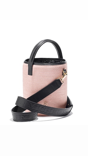 MAISON MICHEL -Sharon- Bag HEMP in pink straw.: PINK/BLACK,＊Special Price