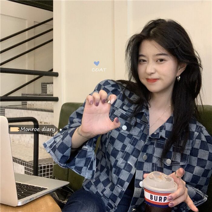 スタイルスタンダード格子柄ジャケット スプリングオータムクロップドトップス レトロ 春物 秋物 モンロー89214594298