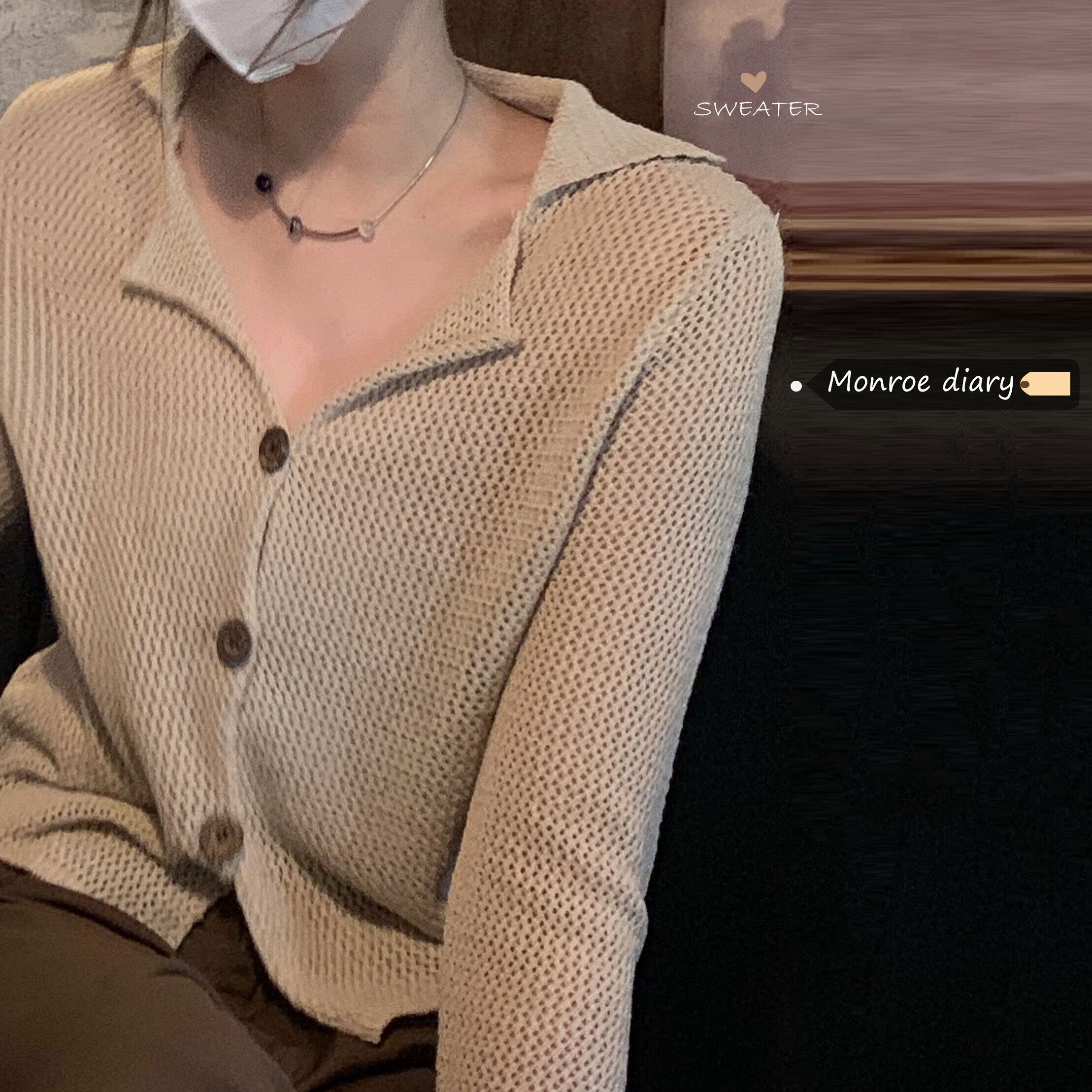 ニットカーディガンオータム薄手ジャケット ショートトップス ロング 秋物 モンロー84292479057