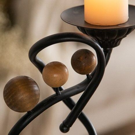 キャンドルホルダー アイアンアート ロマンチック 木目調 モダン
