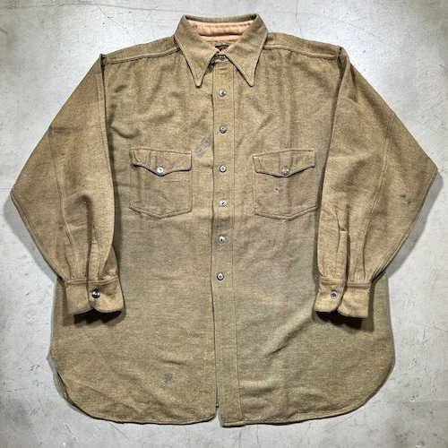 SPECIAL!! 20's 30's THE BRAVE-MAN SHIRT ブレイブマン ウールワークシャツ チンスト マチ付き メタルボタン マスタードカラー リペア有 ビッグサイズ XL 希少 ヴィンテージ BA-1763 RM2182H