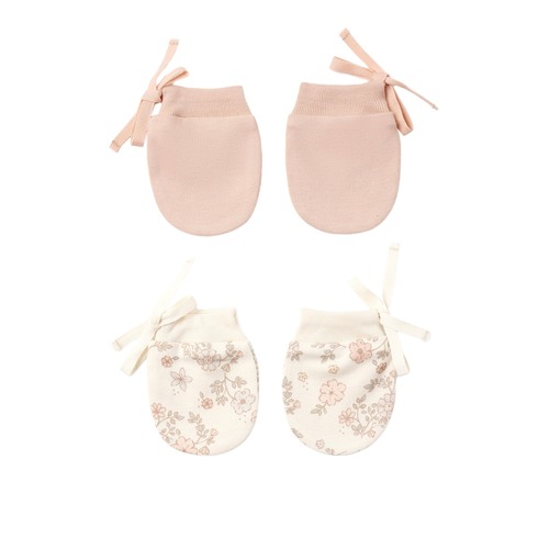 Quincy Mae(クインシーメイ) / 26aw NO SCRATCH MITTENS,SET / FLORAL VINE , DUSTY ROSE