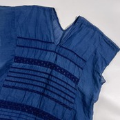 リネン100% ZUCCA ズッカ  Vネック フレンチスリーブ ブラウス M/ネイビーブルー系 レディース