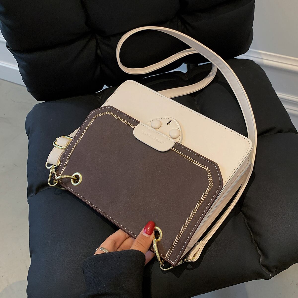 オータムウィンタースタンダード レトロ 秋物 冬物 スクウェア メッセンジャーバッグ 手作りハンドバック97456644405