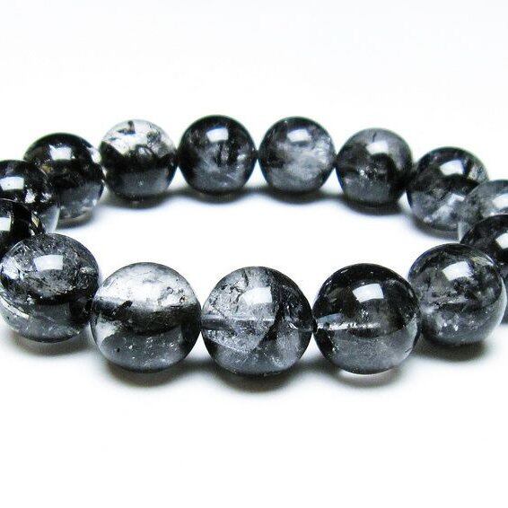 エレスチャルクォーツ ブレスレット 15mm ブラックエレスチャル 一点物 111-37782