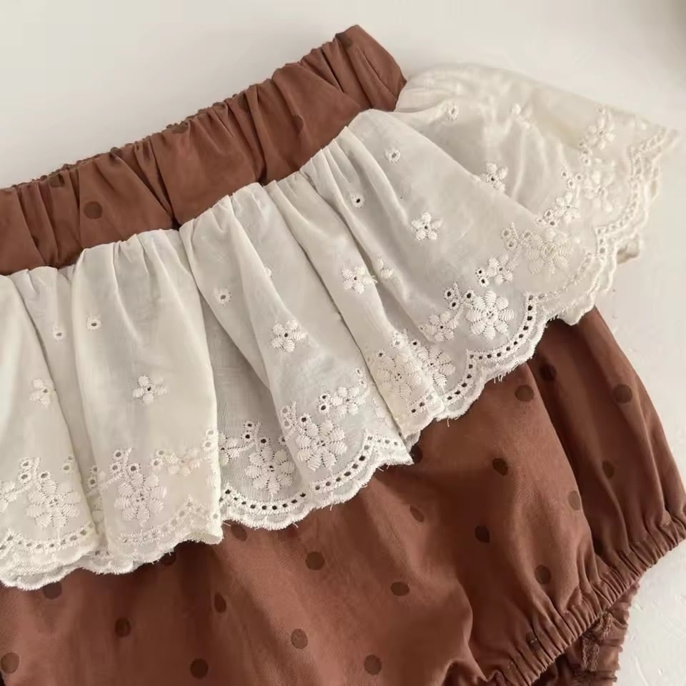 ブラウンドットフリルレースブルマ