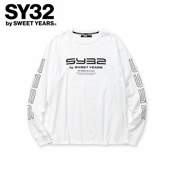 SY32 by SWEET YEARS エスワイサーティトゥ Tシャツ 長袖 クルーネック ロンT メンズ LOOSE SILHOUETTE  ACTIVE LOGO L/S TEE 13538J WHITE | BEES HIGH powered by BASE