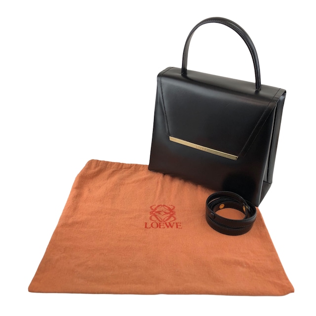 LOEWE ロエベ ショルダーバッグ ブラック ロゴ レザー 2WAY vintage ヴィンテージ オールド 588t4s