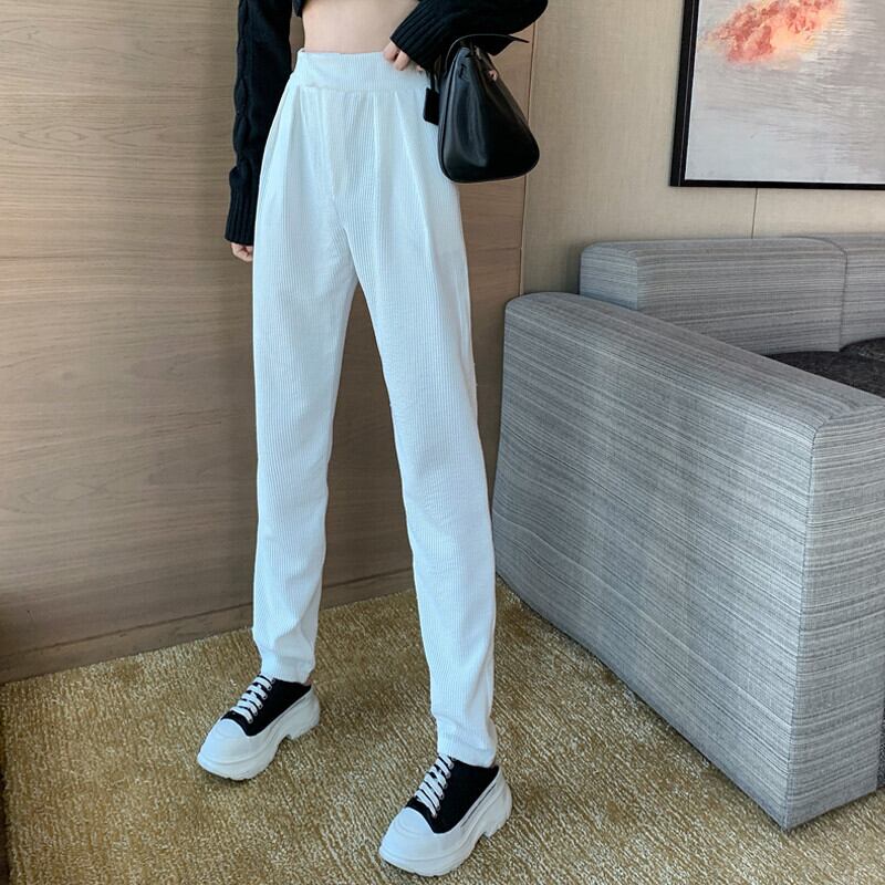 ホワイトカジュアルパンツ オータムストレッチハイウェストウェストレギンス ルーズオーバーオール エラスティック 伸縮 秋物 ガールズファッション90119671209