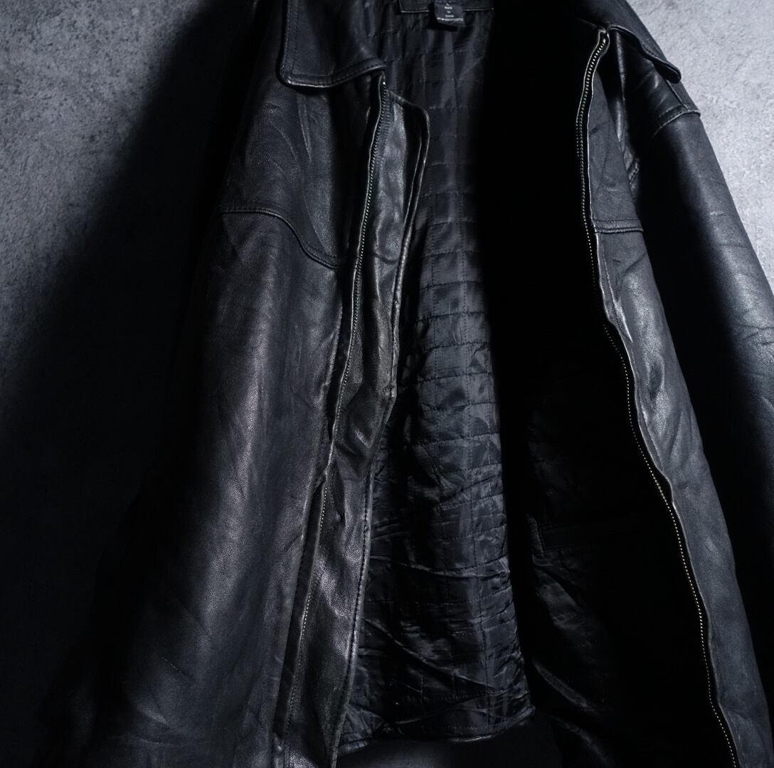 90s “Colebrook” Black Real Leather Zip Jacket | 古着屋 FORCE