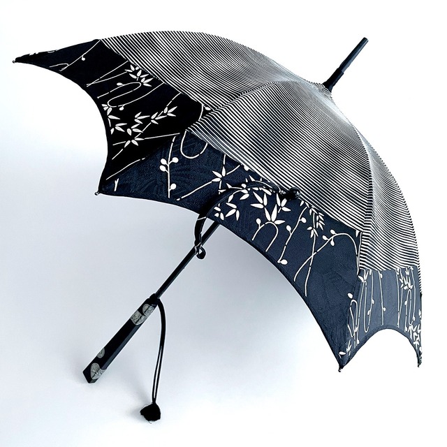 着物で作る日傘　絽と小紋の切り替え Handmade parasol  with "KIMONO"